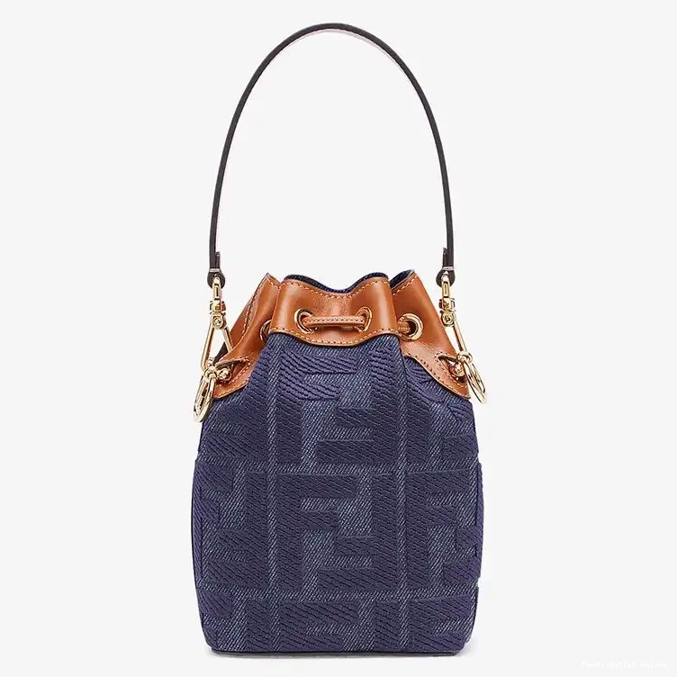 Cheap Blue Mon Mini Canvas Motif Bucket Tresor Fendi In FF Bag 0623